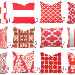 Coral & Red Pillow Cover - Modern Geometric, Nautical Throw Outdoor - thumbnail 2