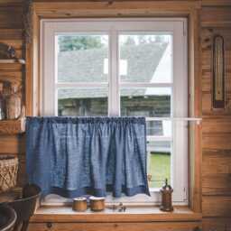 Grey Linen Caf?? Curtain With Black Stripes - Farmhouse Kitchen Curtain, Rod Pocket French Country, Rustic Window Treatment - thumbnail 4