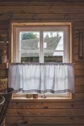 Grey Linen Caf?? Curtain With Black Stripes - Farmhouse Kitchen Curtain, Rod Pocket French Country, Rustic Window Treatment - thumbnail 1