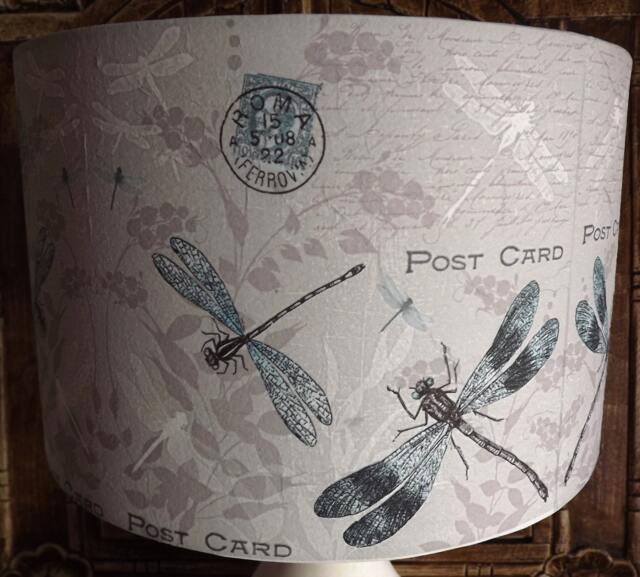 Dragonfly Lamp Shade Vintage Postcard Design, Shabby Chic Lightshade - image 1