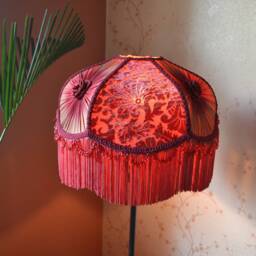 Wine Brown Victorian Lampshade Scalloped Velvet Dome With Rayon Fringe Lamp Shade - thumbnail 2