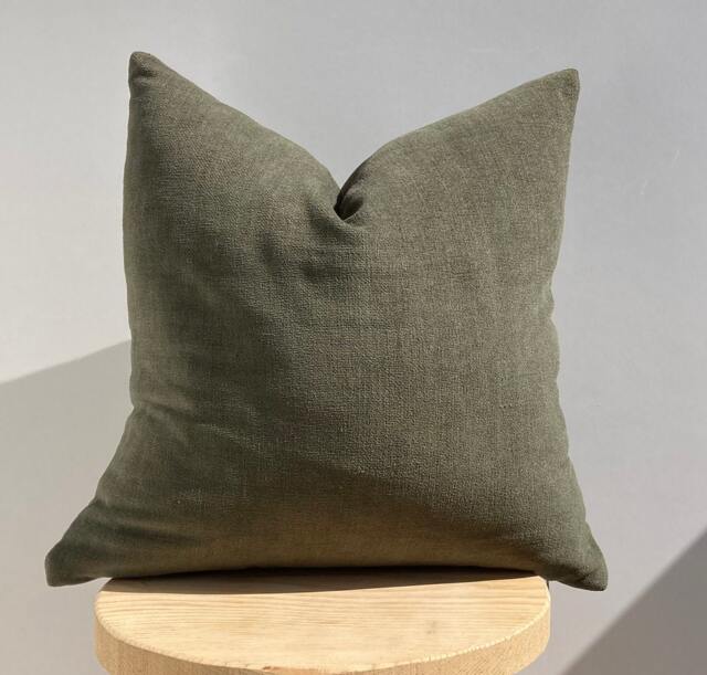 Army Green Chenille Pillow Cover, Textured Cotton Blend Sham - image 1