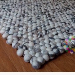 Rectangle Felt Ball Rug. Stone Designer Rug . 100 % Wool Carpet - Free Shipment - thumbnail 3