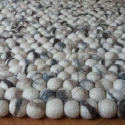 Rectangle Felt Ball Rug. Stone Designer Rug . 100 % Wool Carpet - Free Shipment - thumbnail 2