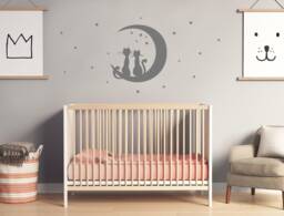 Cat Wall Decals, Moon & Stars Stickers, Nursery Decor, Cat Art
