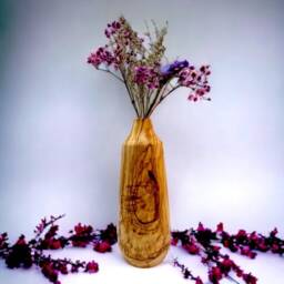 Hand Carved Olive Wood Vase Rustic Dry Flower Holder - thumbnail 1