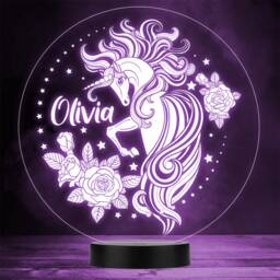 Unicorn With Stars & Roses Pretty Mystical Led Personalised Gift Night Light - thumbnail 1