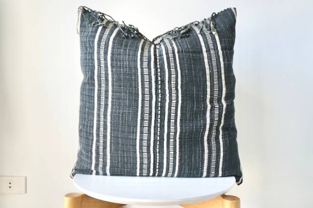 Black Neutral Tribal Hemp Hand Woven Natural Dye Color Lumbar Pillow Cover - image 1