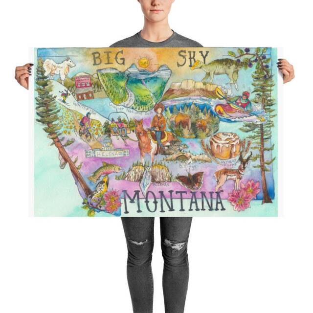 Montana Art, State Big Sky Country, Whitefish Missoula Glacier National Park Bozeman, Gift For Hiker, Bear Art - image 1