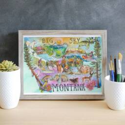 Montana Art, State Big Sky Country, Whitefish Missoula Glacier National Park Bozeman, Gift For Hiker, Bear Art - thumbnail 2
