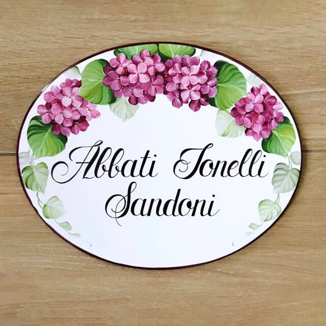 Pink Hydrangea Custom Family Name Sign - Ceramic Outdoor House Plaque Garden Wall Decor - image 1