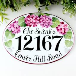 Pink Hydrangea Custom Family Name Sign - Ceramic Outdoor House Plaque Garden Wall Decor - thumbnail 2