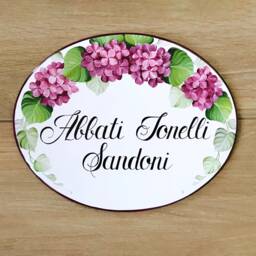 Pink Hydrangea Custom Family Name Sign - Ceramic Outdoor House Plaque Garden Wall Decor - thumbnail 1