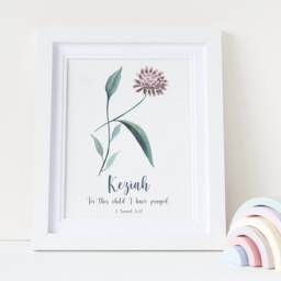 Bible Verse Monogram Floral Name Print, Christian Letter Nursery Verse Baby Wall Art, New Baby Gift, Christening Gift - thumbnail 3