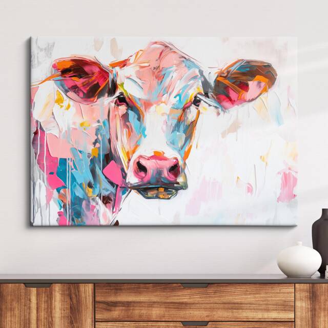 Cow Abstract Pastel Oil Painting Framed Print & Canvas Large Luxury Animal Wall Art Poster Home Decor Interior Lover Gifts - image 1