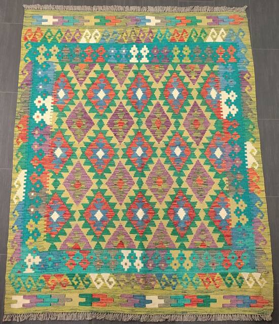 Kilim Rug Classic, Handmade Artisan Afghan Turkish Persian Qashqai Navajo Bohemian Natural Wool Flatweave Multicolour 191x154 cm - image 1