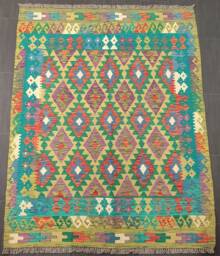 Kilim Rug Classic, Handmade Artisan Afghan Turkish Persian Qashqai Navajo Bohemian Natural Wool Flatweave Multicolour 191x154 cm - thumbnail 1
