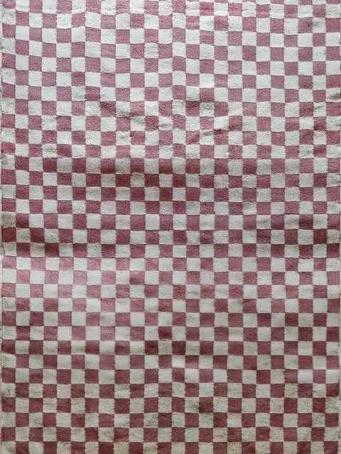 Handwoven Wool Jute Checkerboard Rug - Red & Natural Flatweave Kilim Modern Chequered Area Carpet - image 1