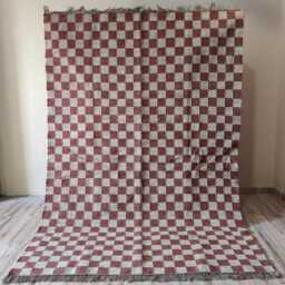 Handwoven Wool Jute Checkerboard Rug - Red & Natural Flatweave Kilim Modern Chequered Area Carpet - thumbnail 4