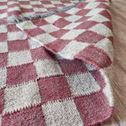 Handwoven Wool Jute Checkerboard Rug - Red & Natural Flatweave Kilim Modern Chequered Area Carpet - thumbnail 3