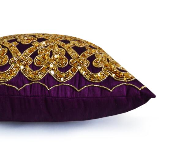 Purple Gold Throw Pillow Cover, Autumn Sequin Pillow, Bead Sequins Sparkle D??cor, Holiday D??cor - image 1