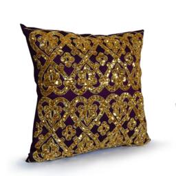 Purple Gold Throw Pillow Cover, Autumn Sequin Pillow, Bead Sequins Sparkle D??cor, Holiday D??cor - thumbnail 3