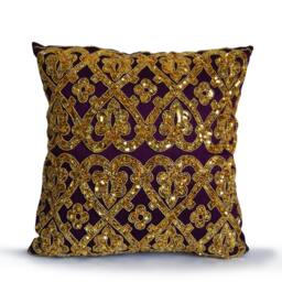 Purple Gold Throw Pillow Cover, Autumn Sequin Pillow, Bead Sequins Sparkle D??cor, Holiday D??cor - thumbnail 2