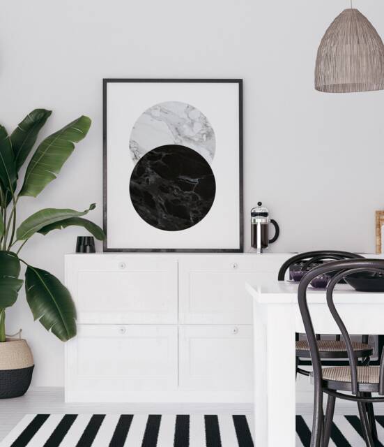 Full Moon Art, Phases Celestial Poster, Print, Geometric La Luna Marble Wall Decor, Abstract Art - image 1