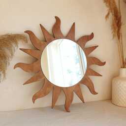 Wooden Sunburst Wall Mirror, Boho Wavy Ray Decor