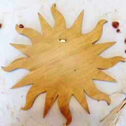 Brown Sun Wall Mirror, Wooden With Small Round Sun Boho Mirror Wavy Rays, Sunburst Decor - thumbnail 2