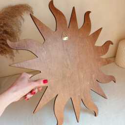 Wooden Sunburst Wall Mirror, Boho Wavy Ray Decor - thumbnail 2