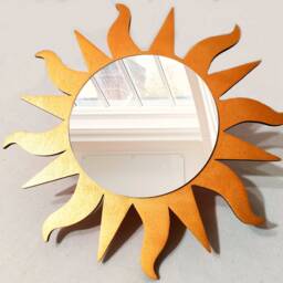 Wooden Sunburst Wall Mirror, Boho Wavy Ray Decor - thumbnail 4