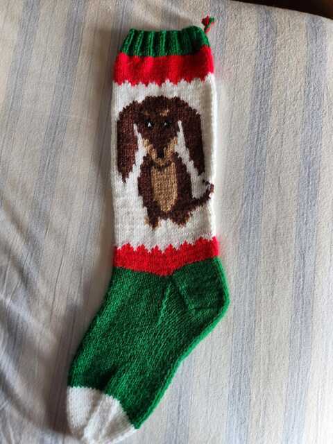 Personalized Hand Knit Dachshund Christmas Stocking - image 1