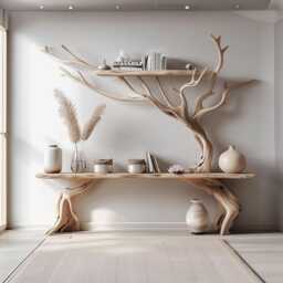 Driftwood Narrow Console Table With Tree Branch Bookshelf Driftwood Reclaimed Wood Entryway Handmade Furniture For Home Decor - thumbnail 1