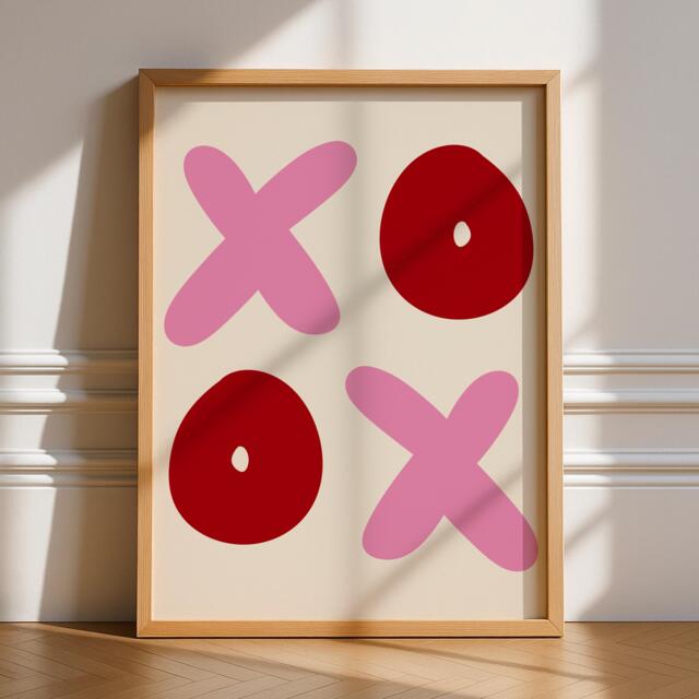 xoxo Poster, Unframed Art, Sign, Gallery Wall Pink Red, Retro, Cool, Funky, 2 Piece Positive, Typography, Bold, Bright Art - image 1