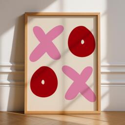xoxo Poster, Unframed Art, Sign, Gallery Wall Pink Red, Retro, Cool, Funky, 2 Piece Positive, Typography, Bold, Bright Art - thumbnail 1