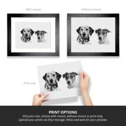 Two Pet Portrait, Framed Dog Sketch, Black & White Pencil Drawing, Personalised Memorial Gift, Custom Portrait - thumbnail 2
