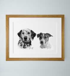 Two Pet Portrait, Framed Dog Sketch, Black & White Pencil Drawing, Personalised Memorial Gift, Custom Portrait - thumbnail 1