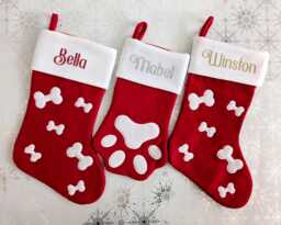 Personalised Pet Christmas Stocking Dog Stockings With Name, Cat Gift, Bone Or Paw - thumbnail 1