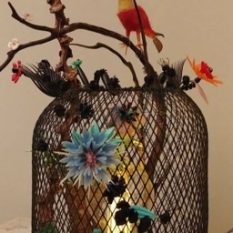 Led Lamp, Birdcage, Vintage Decoration, Raphia, Romantic Gift, Plastic Flowers - thumbnail 3