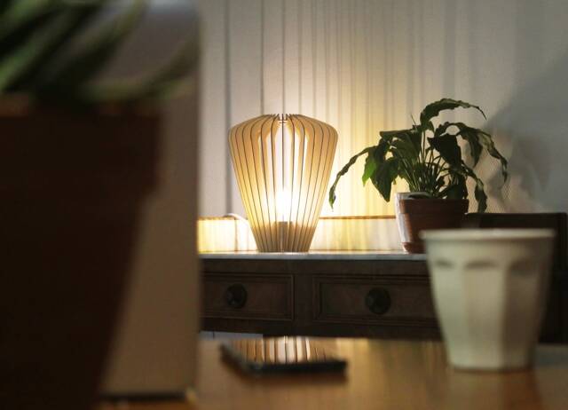 "Scandinavian Wood & Cardboard Table Lamp With Minimalist, Eco-Friendly, Cocoon Design, Recycled Materials, Kido ""Biloba" - image 1