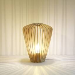 "Scandinavian Wood & Cardboard Table Lamp With Minimalist, Eco-Friendly, Cocoon Design, Recycled Materials, Kido ""Biloba" - thumbnail 2