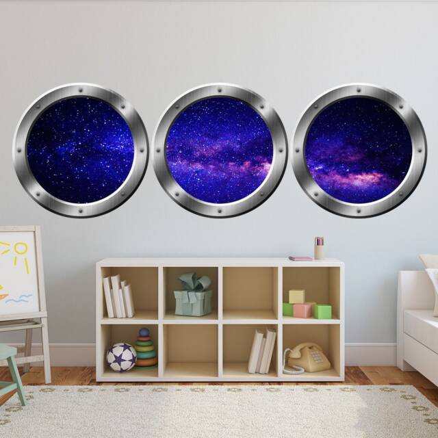 Vwaq Spaceship Window Wall Decals For Kids Rooms - Outer Space Galaxy Stickers - Spw27 - image 1