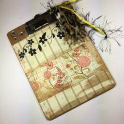 Altered Art Mini Clipboard Floral Scrapbook Paper, Rhinestones - thumbnail 3