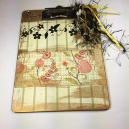 Altered Art Mini Clipboard Floral Scrapbook Paper, Rhinestones - thumbnail 2