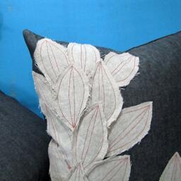 Handmade Linen Leaves Denim Pillow Cover - Shabby Chic 16x16 - thumbnail 2