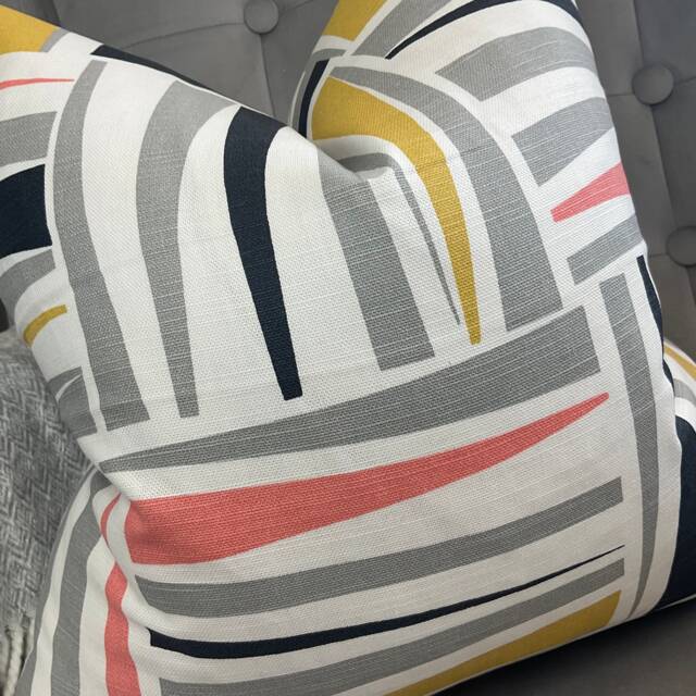 Cretro - Scandi Design Cushion Cover, Cotton Geometric Pillow Cover/Double Sided Grey Black Mustard Scion Fabric - image 1