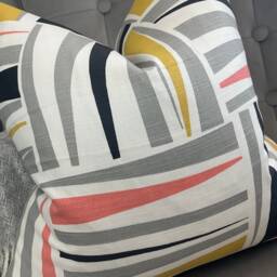 Cretro - Scandi Design Cushion Cover, Cotton Geometric Pillow Cover/Double Sided Grey Black Mustard Scion Fabric - thumbnail 1