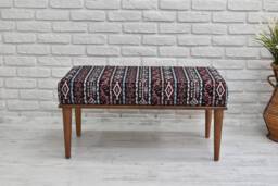 Handmade Bench, Wood Entryway Ottoman Upholstered Hallway Mid Century Modern Entryway Walnut Dye Bench - thumbnail 1