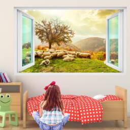 Sheep Plants Trees Wall Decal Sticker Mural Poster Print Art Home Office Farm Decor Ea12 - thumbnail 2